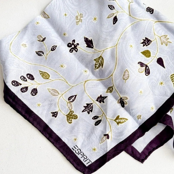ESPRIT Silk Blue Purple Floral Small Neck Scarf - Picture 1 of 5